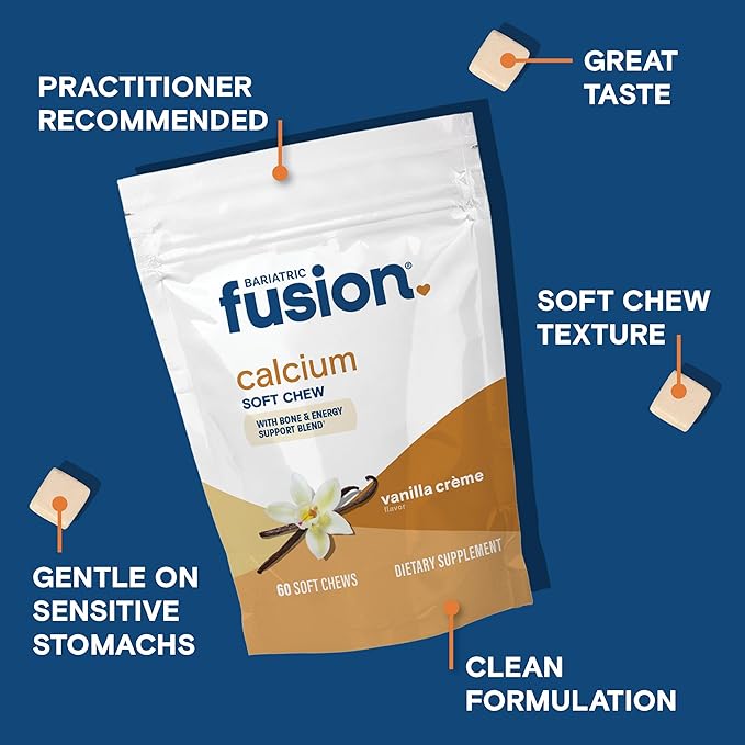 Bariatric Fusion Bariatric Calcium Supplement Chews | Calcium Citrate with Vitamin D3 Bariatric Vitamin | Sugar Free Chewable | 500mg | Vanilla | 60 Count