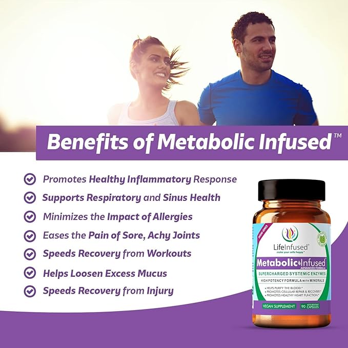 Life Infused Metabolic Enzymes – Systemic Enzyme Supplement with Serrapeptase Nattokinase Bromelain &amp Protease Blend – 72 Trace Minerals – Immune &amp Circulation Support – Vegan Non-GMO – 90