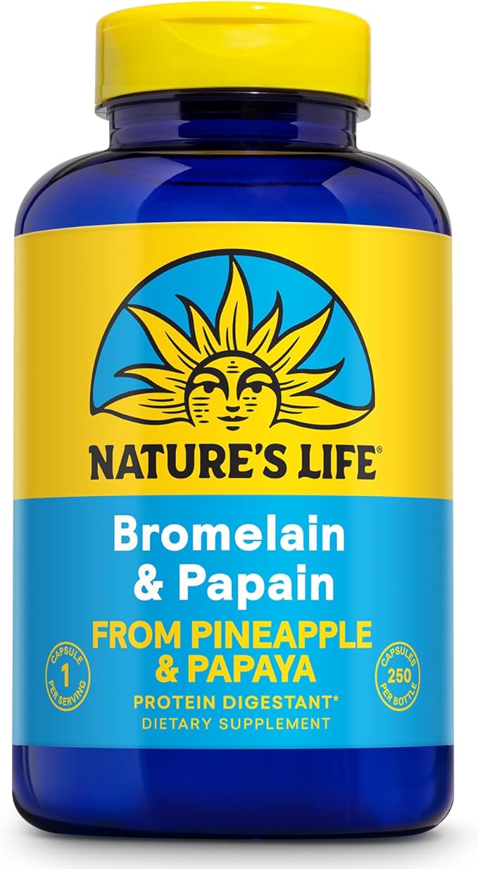 Nature's Life Bromelain &amp Papain Proteolytic Enzyme Supplement for Men &amp Women - From Pineapple &amp Papaya Digestive Health Support Veg Caps Bromelain 250 mg and Papain 250 mg - 250 Capsul