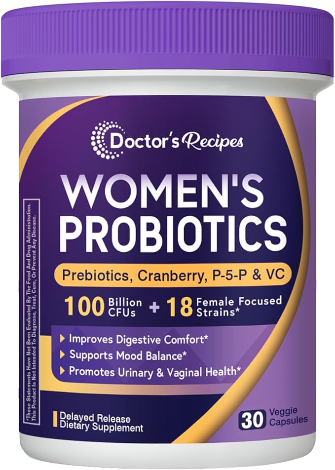 Doctor's Recipes Women's Probiotic 100 Billion CFU 30 Capsules and Magnesium Glycinate 420mg with Vitamin B6 &amp D3