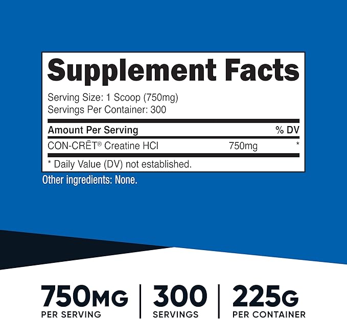 Nutricost Creatine HCl Powder (8 OZ) - Made with CON-CRET Creatine 300 Servings