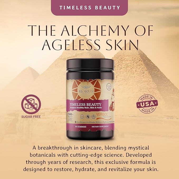 Horus Timeless Beauty Verisol Collagen Gummies – Sugar-Free Black Seed Oil Biotin Antioxidants – Hair Skin &amp Nails Support – Anti-Aging Supplement for Women – 90 Count