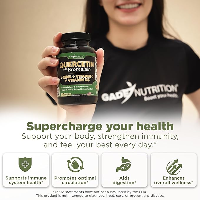 Gade Nutrition Quercetin with Bromelain Vitamin C and Zinc Vitamin D3 | Immune Support Supplement in Capsules | Non-GMO Gluten-Free Vegan | Made in the USA | 2 Month Supply