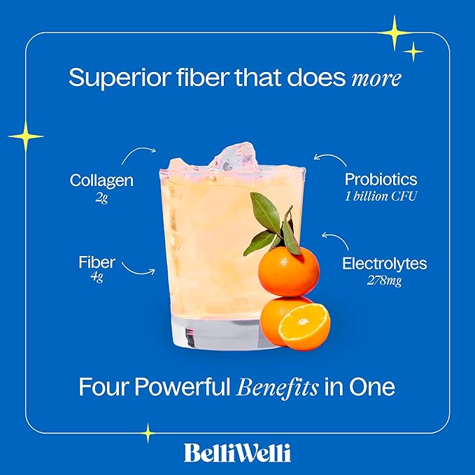 Daily Fiber Supplement Bundle with Collagen Probiotics &amp Electrolytes – Strawberry Lemonade &amp Orange Yuzu Mandarin Flavors – Supports Digestive Health Gut Balance &amp Debloating – 32 Servi