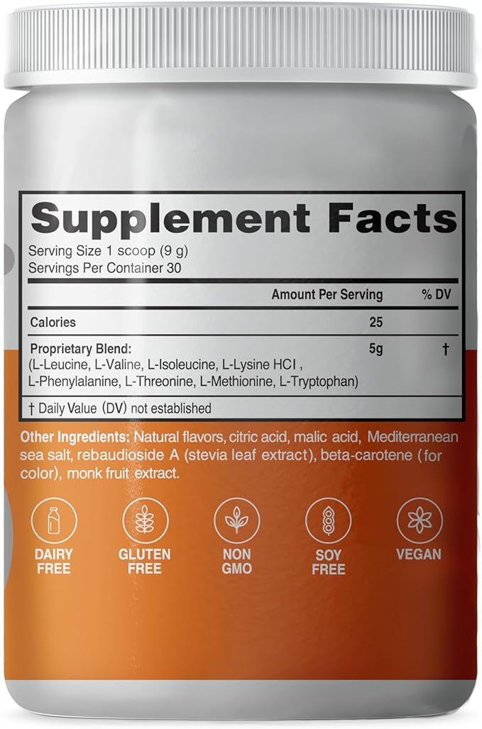 Advanced Bionutritionals – Advanced Amino Powder Amino Acid Supplement Build Muscle Post Workout Recovery EnergyNon-GMO Gluten Free Dairy Free Vegan (30 Servings) (9.52oz Citrus Zest)