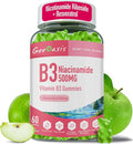 Niacinamide 500mg Gummies Chewable Vitamin B3 Supplement with Resveratrol 500mg High Potency Niacin for Antioxidant Skin &amp Brain Health Immune Support Vegan Apple Flavor 60 Count