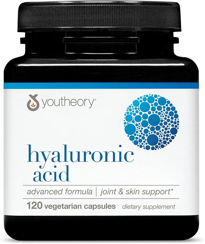 Youtheory Hyaluronic Acid Advanced Formula - Joint Support Supplement with Boswellia Extract* - Skin Health Supplement - Dairy Soy &amp Gluten Free - 120 Vegetarian Capsules