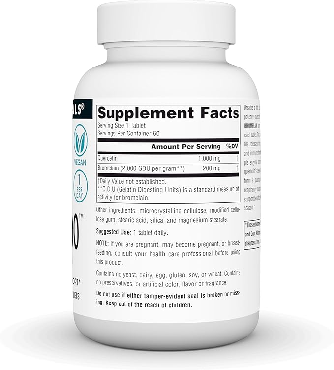 Source Naturlas Quercetin 1000 with Bromelain Respiratory and Immune Support* 1000 mg Tablets 60 Count