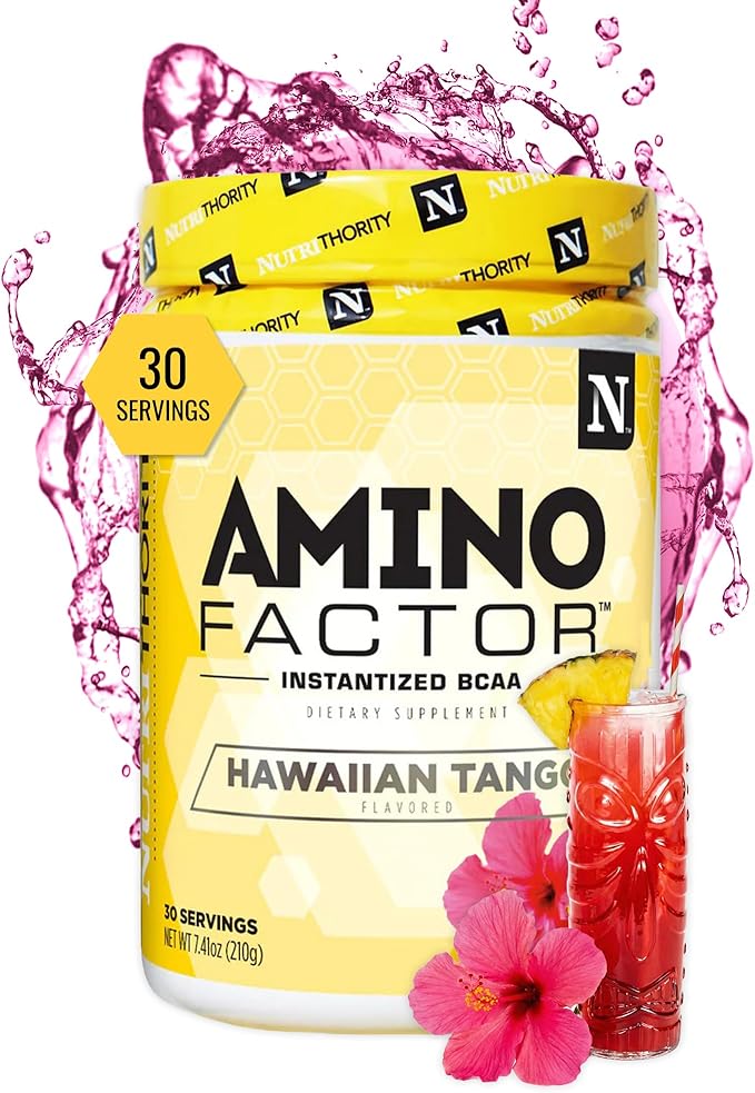 Nutrithority - BCAA Powder Post Workout Recovery Powder with BCAAs Amino Acids L-Isoleucine L-Leucine and L-Valine Improve Muscle Recovery and Hydration Sugar Free (Hawaiian Tango) (30 Servings)