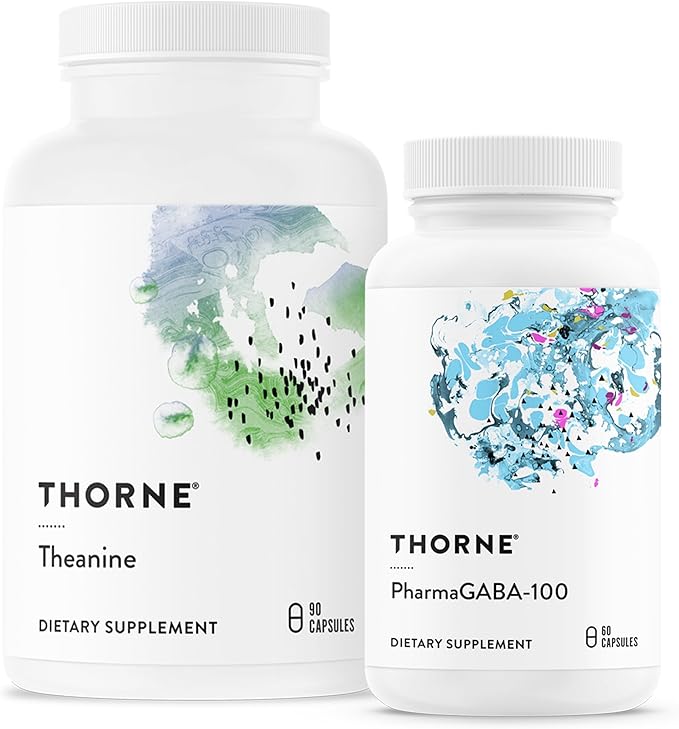 THORNE - Relax &amp Restore Bundle - L-Theanine and PharmaGABA-100 Duo for Stress Relief &amp Relaxation - 60 to 90 Servings
