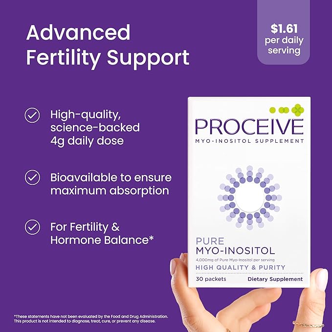 Proceive Myo Inositol Supplement for Women 4000mg High Strength Myo Inositol for Reproductive Wellness and Pre Conception Support Vegan Powder Drink Mix Gluten Free 30 Packets Unflavored