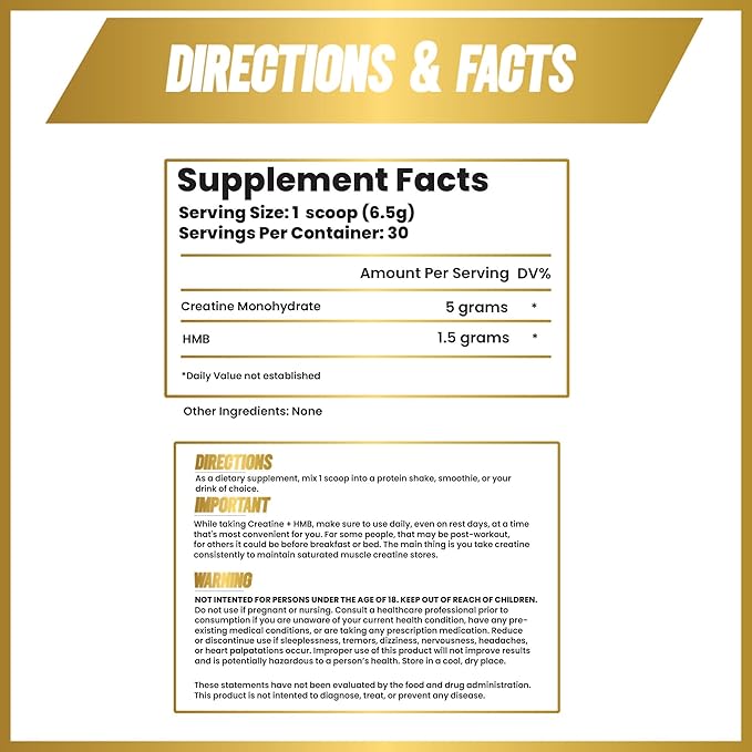 Creatine HMB - Creatine Powder for Men - Creatine Powder - Creatine Supplement - Creatine for Men - HMB Creatine - Creatine - Creatine Monohydrate - 30 Servings - Unflavored (Creatine + HMB)