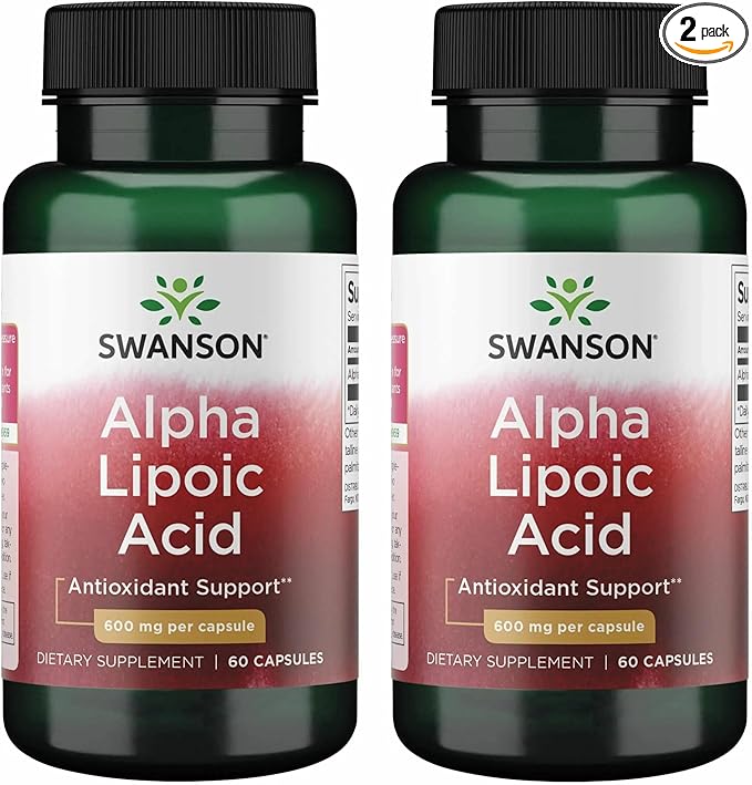 Swanson Alpha Lipoic Acid - Natural Supplement Supporting Healthy Blood Pressure Levels Already Within a Normal Range - Promotes Carbohydrate Metabolism - (60 Capsules 600mg Each) (2 Pack)