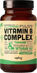 sapling Vegan Vitamin B Complex - Whole Food Blend with Essential B Vitamins B1 B2 B3 B5 B6 B7 Folate B12-60 Caps