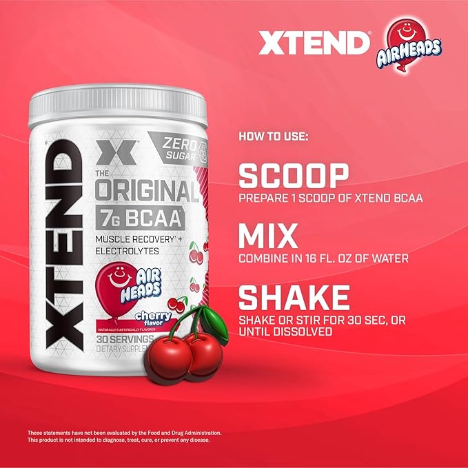 Xtend Original BCAA Powder Airheads Candy Flavor7g BCAA and 2.5g L-GlutamineSugar Free Post Workout Muscle Recovery Drink with Amino Acids for Men &amp Women30 Servings(Pack of 2)