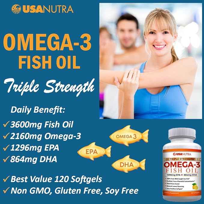 Omega 3 Fish Oil Supplement 3600mg with EPA and DHA for Women and Men Supports Joint Brain and Heart Health 120 Softgels 40 Day Supply
