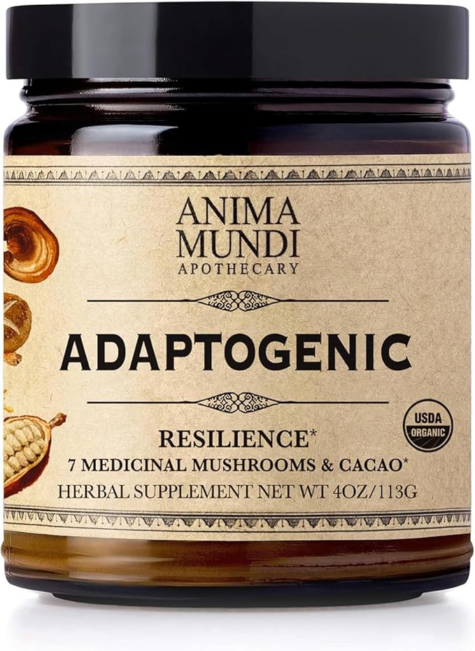 Anima Mundi Apothecary Organic Mushroom Supplement - Adaptogenic Mushrooms + Cacao - Uplifting Powder with Organic Lion's Mane Shiitake Chaga &amp More - Add to Coffee Tea &amp Smoothies (4oz / 1