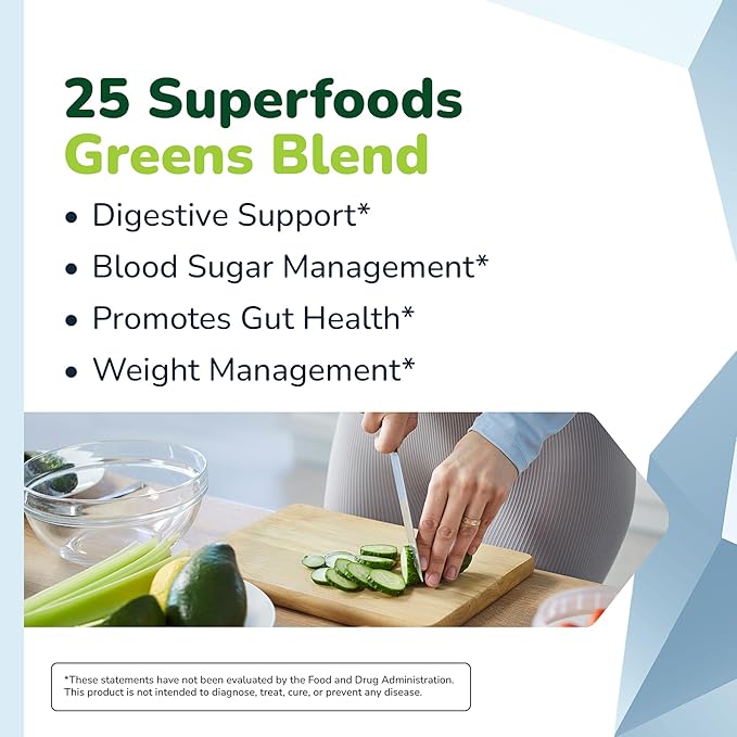 Soluble Fiber Greens Powder with 30 Superfoods Probiotics &amp Prebiotic Fiber Supplement for Women &amp Men - Support Digestion Regulate Blood Sugar &amp Promote Daily Energy - Made in USA - 30
