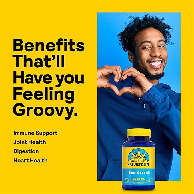 Nature's Life Black Seed Oil 2000mg - Nigella Sativa Oil Cold Pressed from Black Seeds - w/Thymoquinone Omega 6 9 - Joint Support Digestion Immune Support - 60-Day Guarantee 45 Serv 90 Softgels