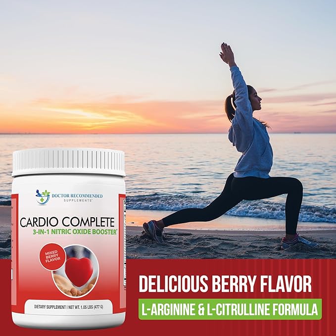 Cardio Complete - Heart Health Support Powder Supplement - 3-in-1 Nitric Oxide Booster with 5000 L-Arginine 1000mg L-Citrulline and Hawthorn Berry 2 Pack