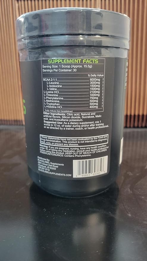 BLACKLABEL Supplements Pure AMINOS Essential Amino Acids Green Apple 30 Servings – Vegan Post-Workout Recovery Powder – Low Calorie Amino Acid Supplement for Muscle Support and Performance