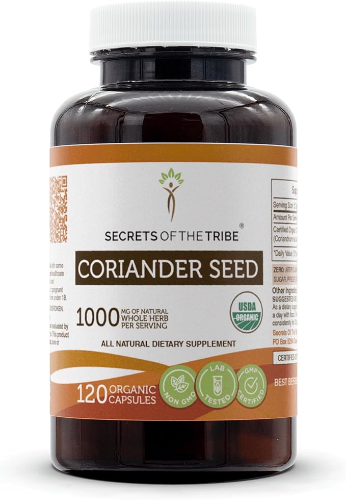Secrets of the Tribe Coriander Seed 120 Capsules 1000 mg USDA Organic Coriander Dried Seed (120 Capsules)