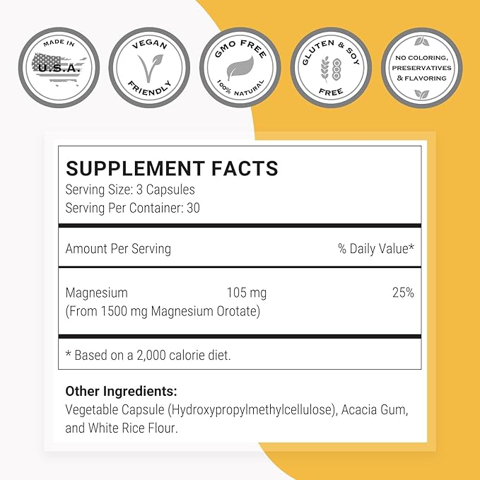 SuperSmart Magnesium Orotate 1500mg per Day - High Absorption Magnesium Supplement | Non GMO &amp Gluten Free - 90 Vegetarian Capsules