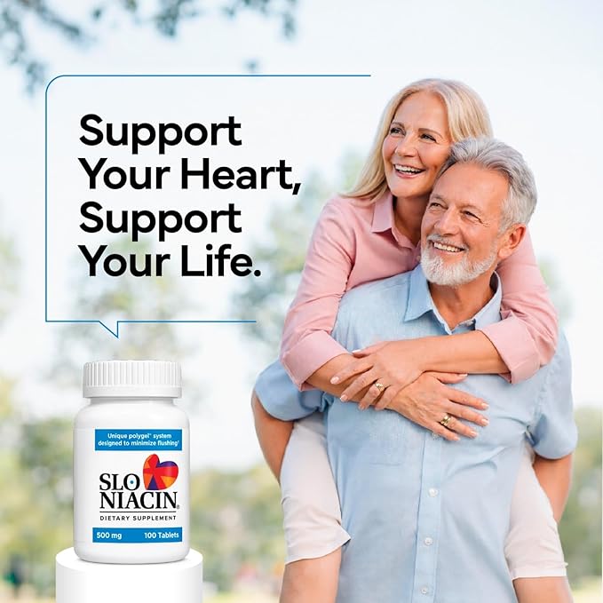 Slo-Niacin Slow Release Niacin 500mg - Vitamin B3 Supplement for Heart Wellness - Flush-Free B3 Vitamins for Cholesterol &amp Cardiovascular Support - 200 Tablets