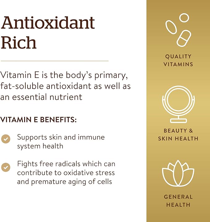 Solgar Vitamin E 670 mg (1000 IU) 100 Mixed Softgels - Natural Antioxidant Skin &amp Immune System Support - Naturally-Sourced Vitamin E - Gluten Free Dairy Free - 100 Servings