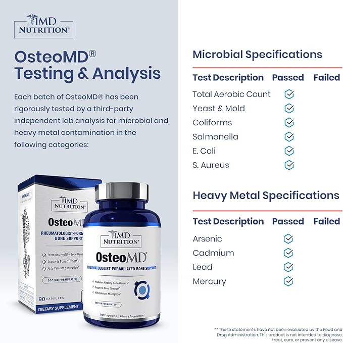 1MD Nutrition OsteoMD for Comprehensive Bone Support | with Calcium Hydroxyapatite Vitamin D3 &amp K2 | 180 Capsules (2-Pack)