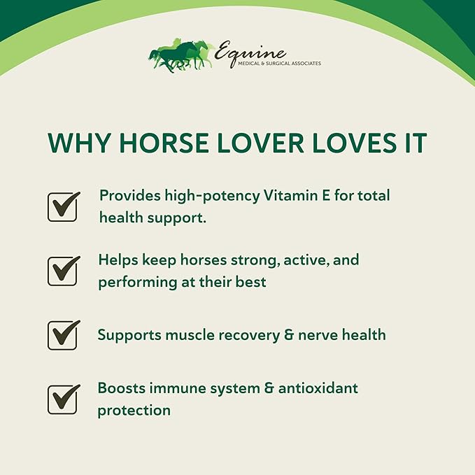 Vitamin E Supplement for Horses High-Potency dl-Alpha Tocopherol Powder Supports Immune Muscle Skin and Nerve Wellness Low Sugar Starch and Fructans (60 Servings)