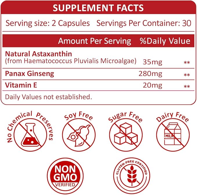 35mg Liposomal Astaxanthin Supplement - Powerful Antioxidant Support for Skin Joint &amp Eye Health - Natural Anti-Aging Formula with Pure Astaxanthin - Vegan Non-GMO 240 Capsules