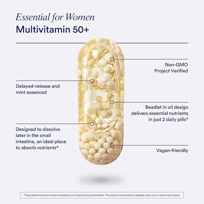 Ritual Women’s 50+ Daily Multivitamin - Key Essential Vitamins and Minerals to Support Menopause Energy Heart Bone Brain Health* - Including Folate DHA - Vegan - Mint - 60 Capsules - 30 Servings