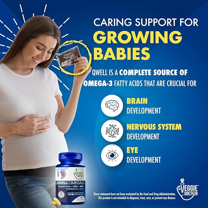 Vegan Prenatal Vitamins with DHA (180 Count 3 Month Supply) Omega-3 - Qwell Better Than Fish Oil Brain Function - 820 Mg Algae DHA &amp EPA Vegan Prenatal Vitamins with Vitamin E Carrageenan-Free