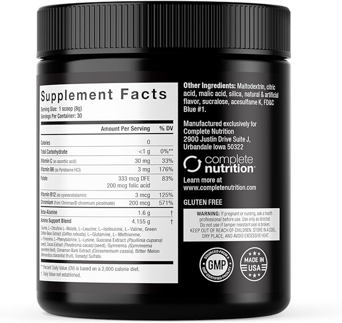Elite Gold Amino Uptake Blueberry Lemonade Amino Energy Hydration Beta Alanine Energy Drink Beta Alanine L Citrulline 8.46 oz Tub (30 Servings)