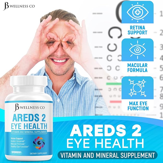 JB Wellness AREDS 2 Eye Vitamin &amp Mineral Supplement Contains Lutein Vitamin C Zeaxanthin Zinc &amp Vitamin Enhance Vision Supplement - 120 Count