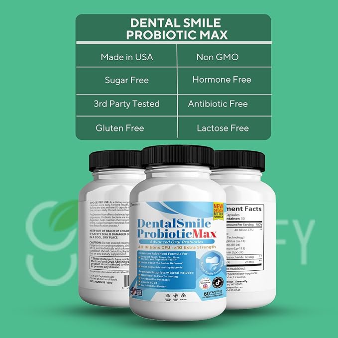 DentalSmile ProbioticMax Advanced Oral Probiotic Supplement 40 Billion CFU 60 Capsules Gluten Free (2)