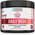 Zhou Organic Reds Powder - Red Powder Superfood with Beetroot Super Fruits Goji Berry &amp Tart Cherry Antioxidant Support for Whole-Body Health - Natural Berry Flavor 4.95 oz (30 Servings)