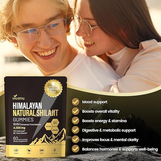 Shilajit Gummies for Men &amp Women | 4000mg High Potency 10-in-1 Formula with Pure Himalayan Shilajit Ashwagandha and 75% Fulvic Acid | Sugar-Free Vegan 85+ Trace Minerals | Men 4000mg / 4 Bag