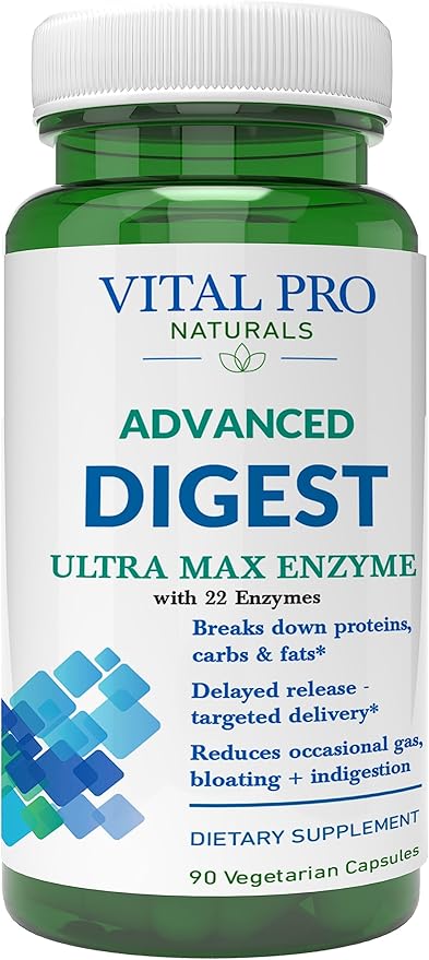 Vital Pro Naturals – Advanced Digest Natural Digestive Enzyme Supports The Breakdown of Proteins Fats and Carbohydrates and Reduces Occasional Gas Bloating and Indigestion 90 Capsules