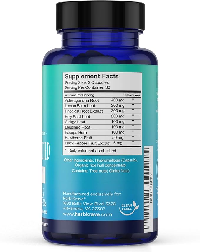 Calm &amp Connected -Stress Support &amp Ayurvedic Nootropic for Natural Calm Focus Clarity and Energy Cortisol Manager with Ginkgo Biloba Ashwagandha Rhodiola Lemon Balm -60 Capsules (1)