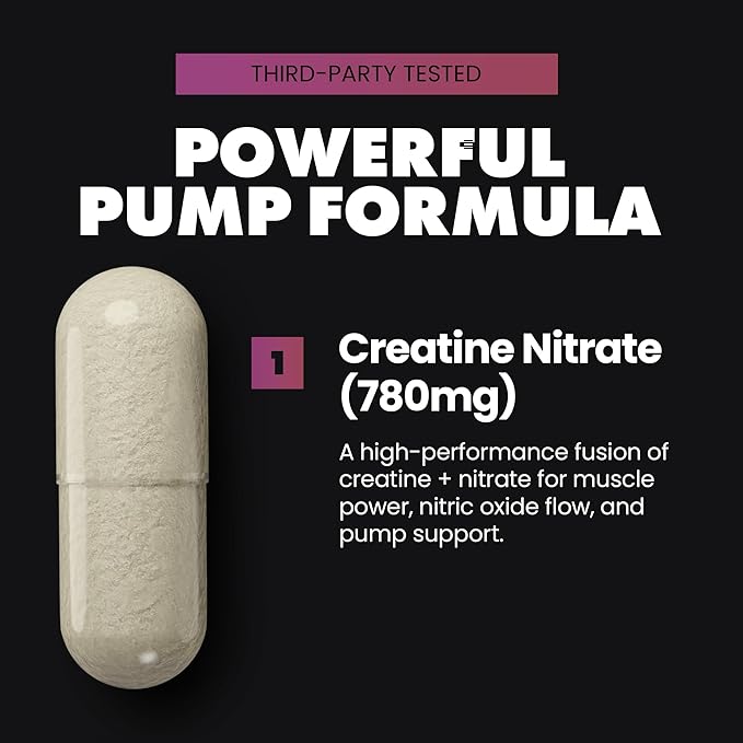 Gains in Bulk Crea-Nitric Creatine Nitrate Pre Workout Supplement Nitric Oxide Support Promotes Muscle Strength Pump and Non-Stim Energy Supplements for Men and Women Gluten Free 90 Capsules