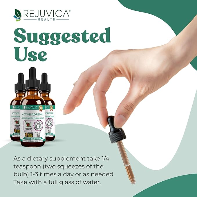 Rejuvica Health Active Adrenal - Advanced Adrenal Support Tincture - Liquid Delivery for Better Absorption - Ashwagandha B-Vitamins Magnesium and More