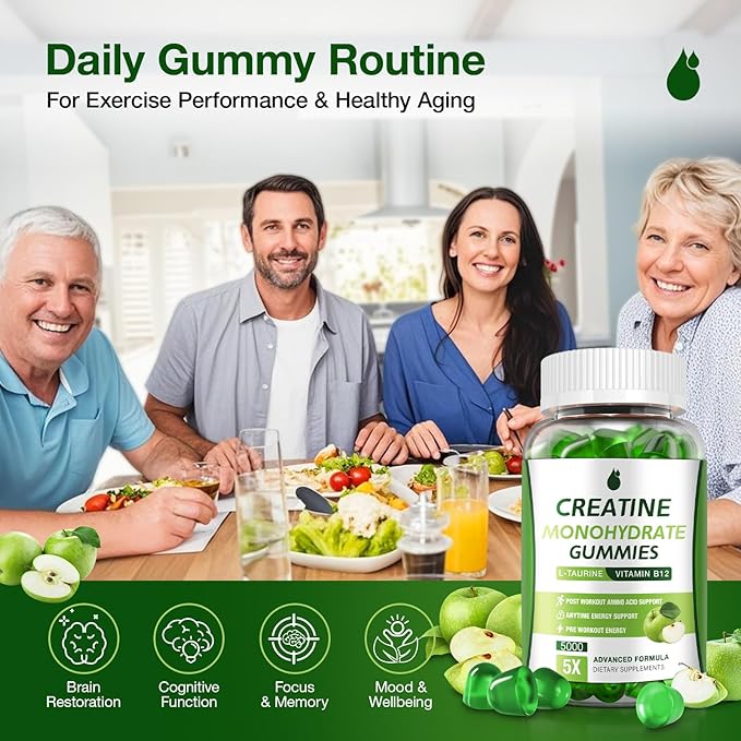Creatine Gummies for Men &amp Women - Creatine Monohydrate Gummies 5g Low Sugar Creatine Supplement for Muscle Builder Energy Boost &amp Pre-Workout Supplement Green Apple Flavor 160 Gummies (2