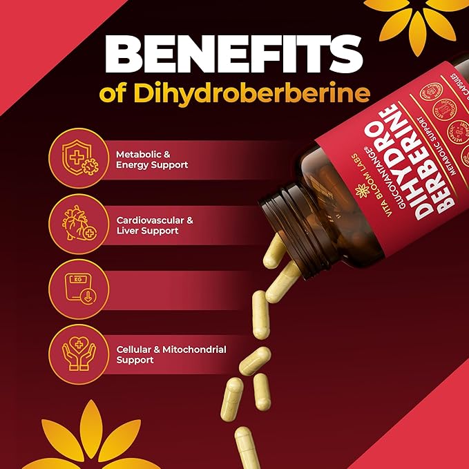 GlucoVantage Dihydroberberine Supplement - Enhanced Berberine for Superior Absorption &amp Effectiveness - Overall Wellness Support &amp Energy Balance (200mg)