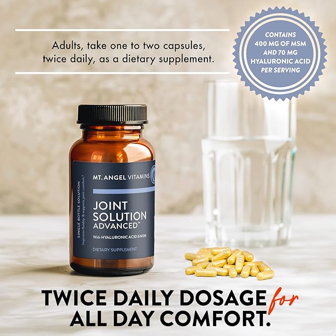 Mt. Angel Vitamins - Joint Solution Advanced with Curcumin C3 Complex Glucosamine Hyaluronic Acid Bromelain Collagen Type 2 &amp MSM Improves Fluidity &amp Supports Joint Comfort (60 Capsules)