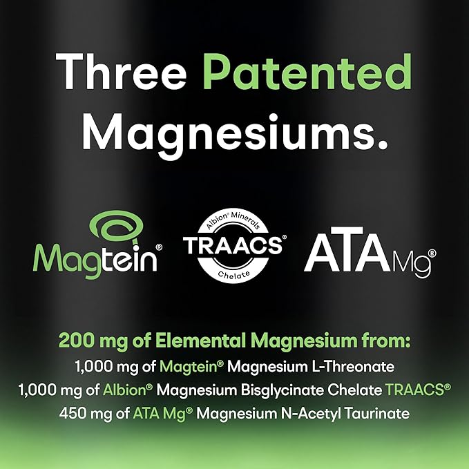 Threonix Triple Magnesium Complex - Magtein L-Threonate Bisglycinate Chelate TRAACS &amp ATA Mg - Brain Sleep Mood &amp Focus Support - High Absorption Gentle on Stomach - 120 Capsules