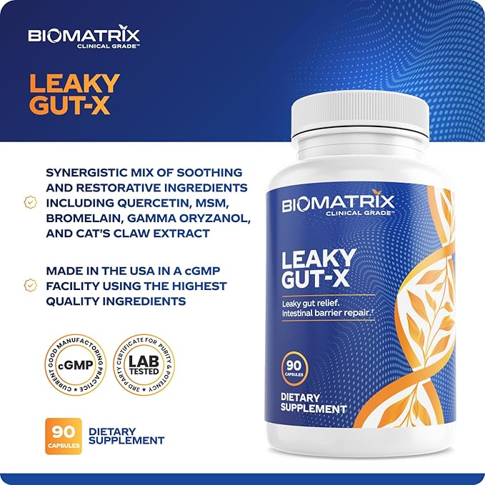 BioMatrix Intestinal Repair Supplement with Glutamine and Herbs for Leaky Gut Prebiotic Support Relief from Bloating Gas Constipation | SIBO | Veggie Caps | 60-Day Supply – Leaky Gut-X