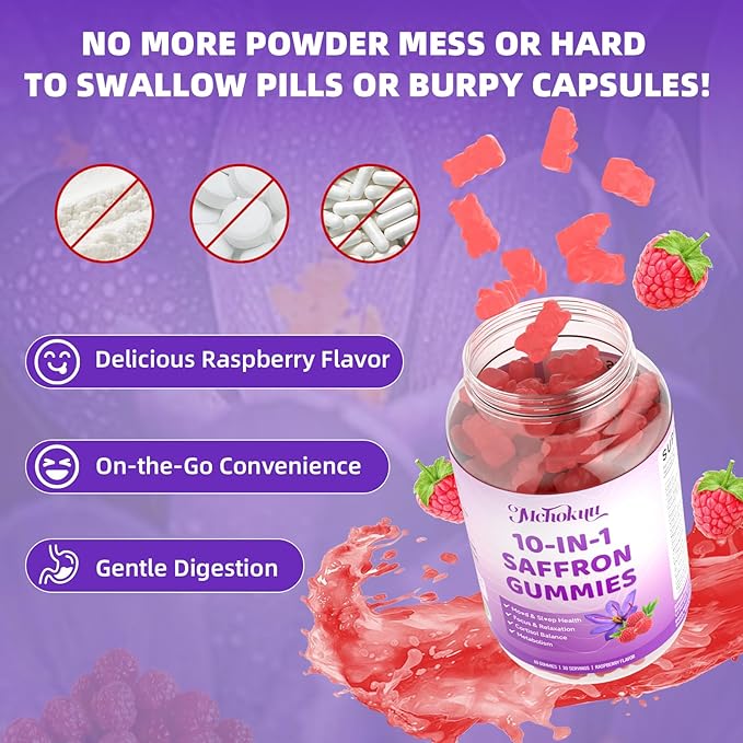 NAC Gummies and Saffron for Kids &amp Adults Strawberry &amp Raspberry Flavor 120 Counts Bundle