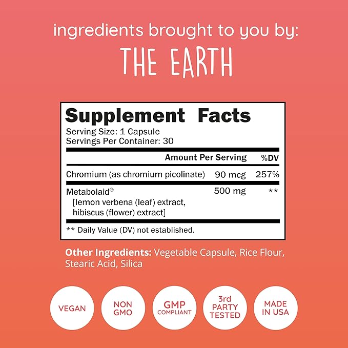 Happy Healthy Hippie GLP-1 Supplement (Metabolaid™ + Chromium) + Appetite Suppressant for Women | Metabolism Booster (AMPK) for Weight | Belly Fat Burner | Hunger &amp Cravings Control - 30 Vegan Cap